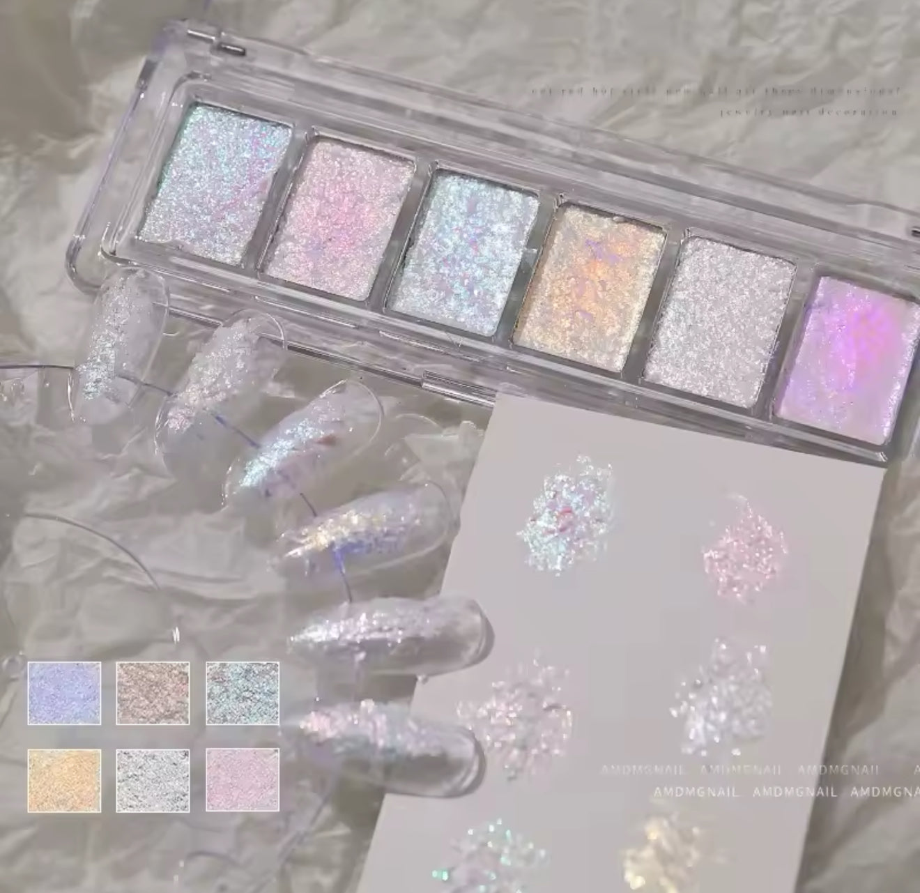 6 Grids Nail Solid Pigment Crystal Opal Aurora Chrome