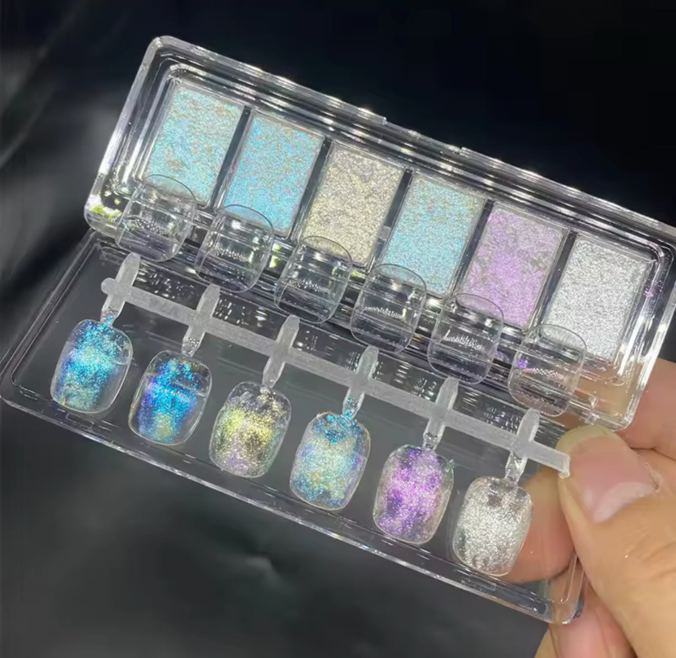 6 Grids Nail Solid Pigment Crystal Opal Aurora Chrome