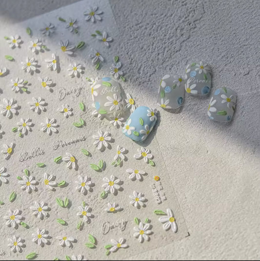 Elegant White Daisy Nail Art Stickers