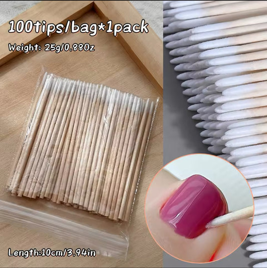 Manicure Tip Cotton Swab, Fine Wooden Stick Disposable
