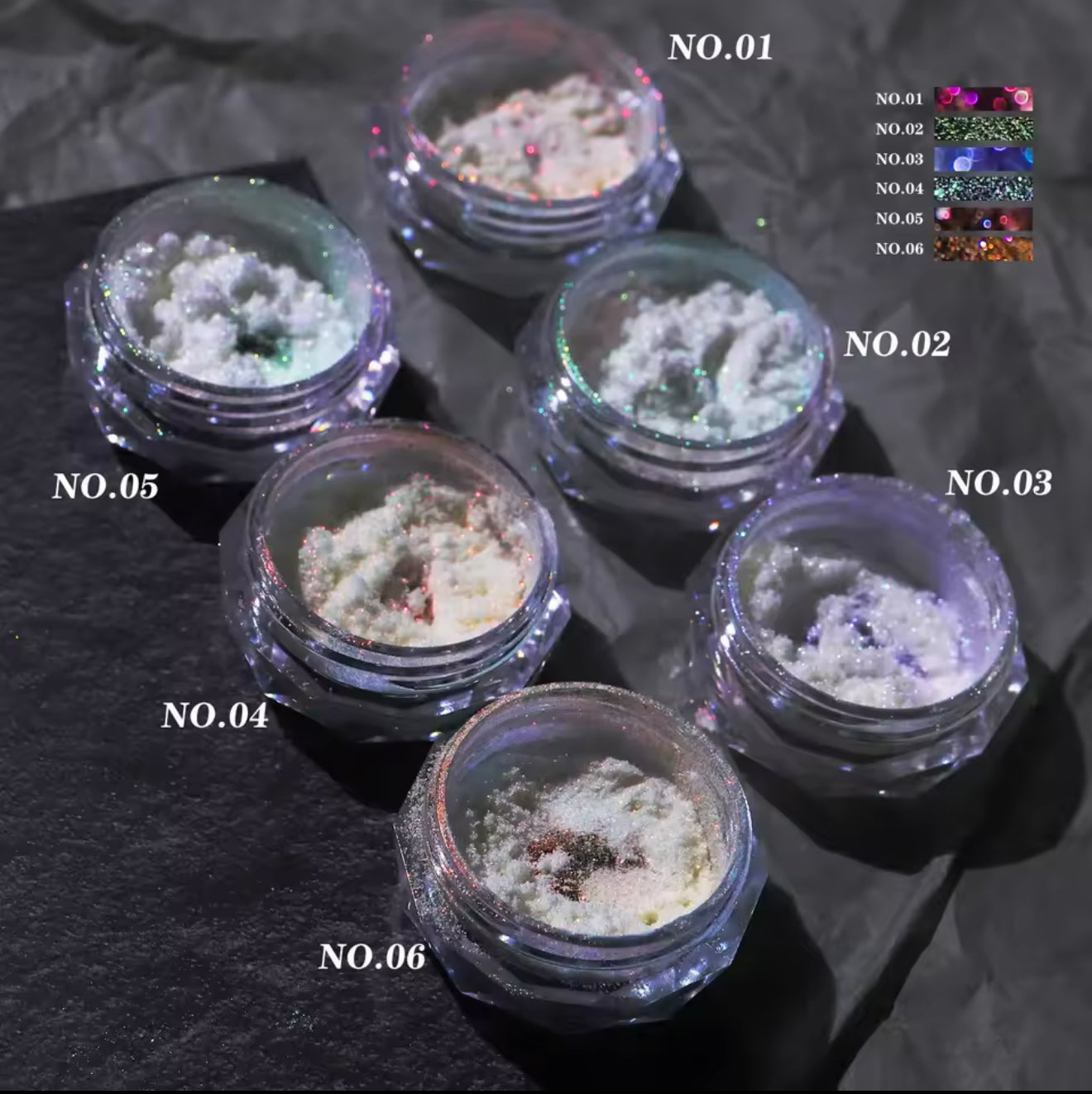 6Pcs Aurora Chrome Nail Powder 0.2g Ice Transparent