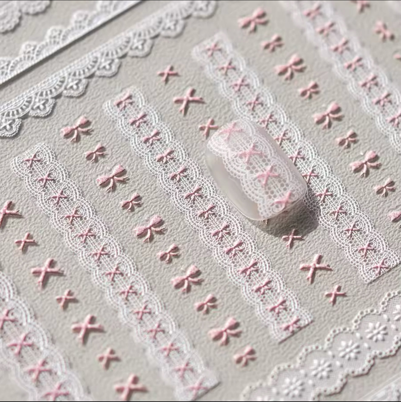 Elegant White Lace and Bows Nail Art Stickers