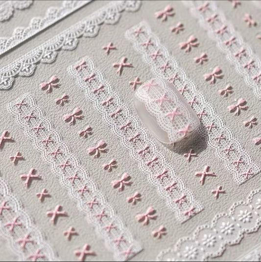 Elegant White Lace and Bows Nail Art Stickers