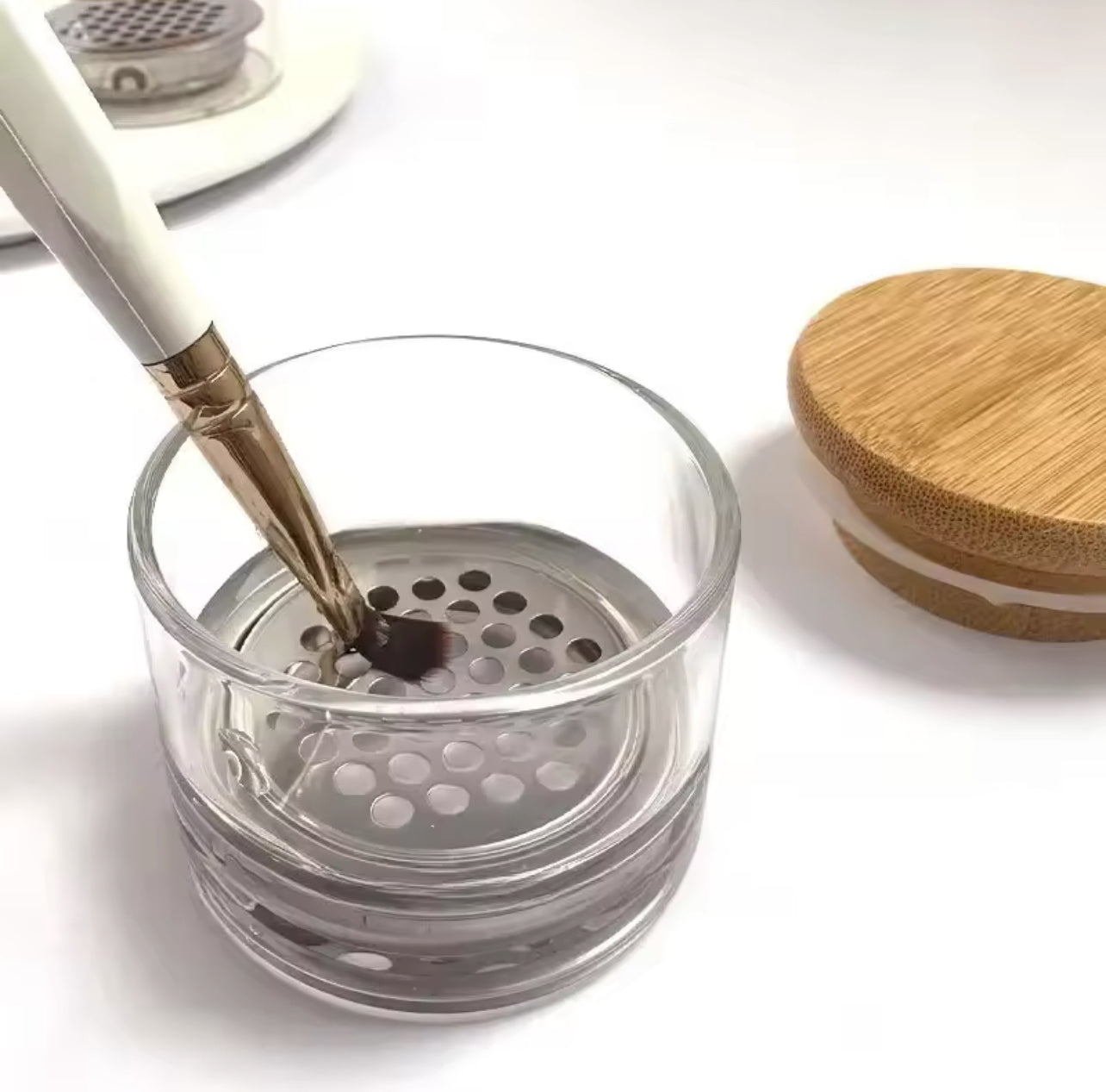 Brush Wash Pen Cup New Technology Glass Crystal, Stainless Steel Mesh Filter Cup