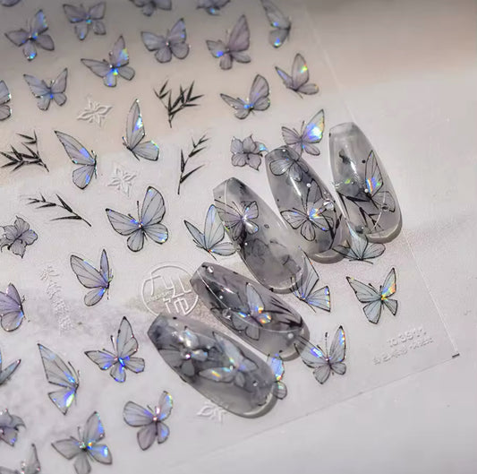 Purple Butterfly Holographic Nail Art Stickers