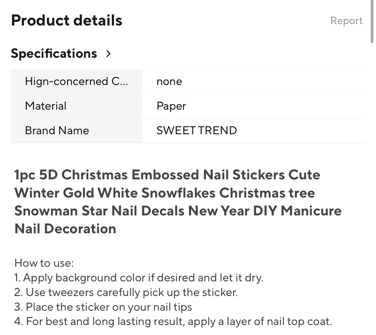 Christmas Embossed Nail Stickers Gold White Snowflakes, Christmas Tree, Snowman